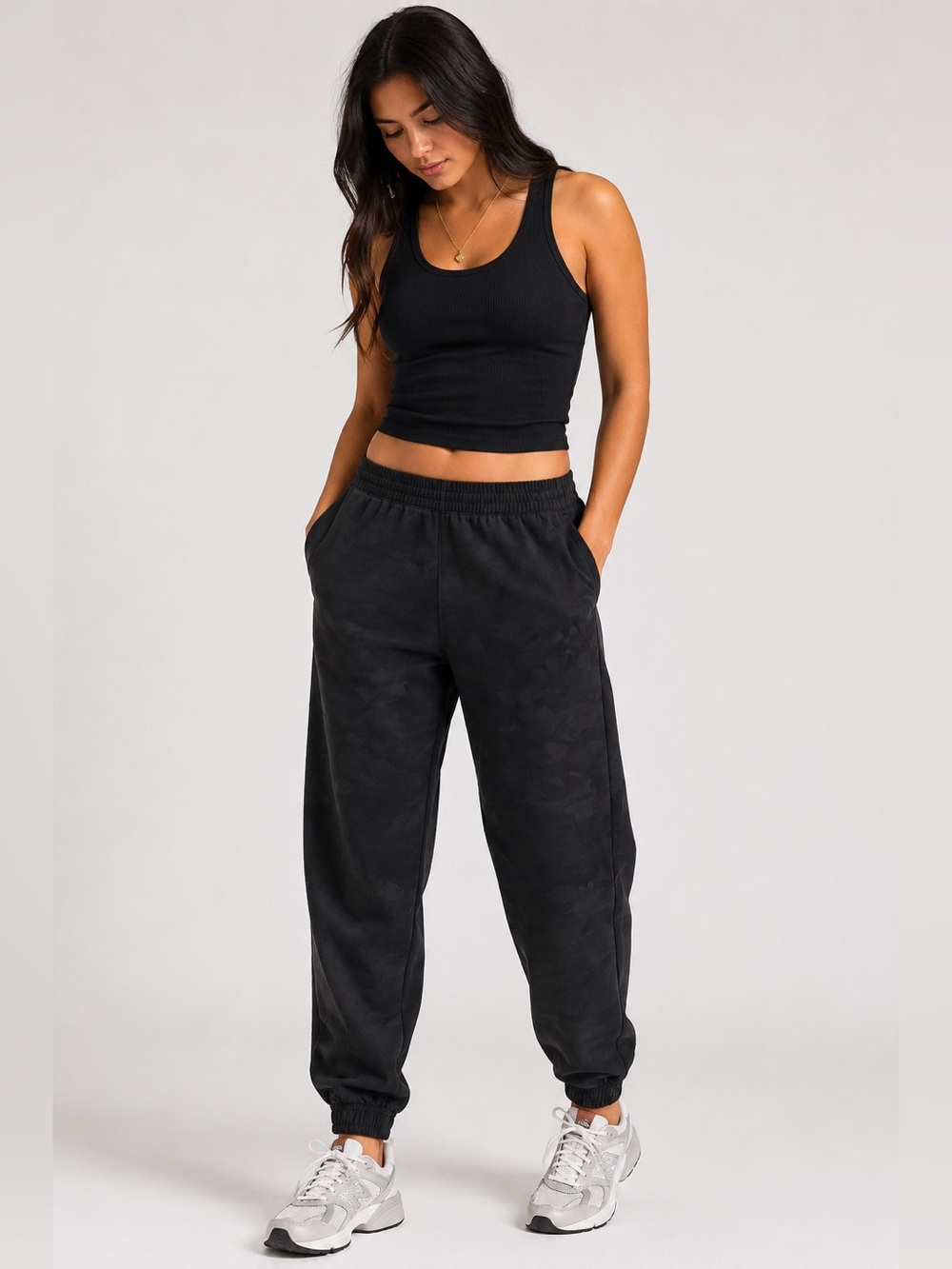Athleta Brooklyn Textured Jogger Pants Black Camo Petite 4P